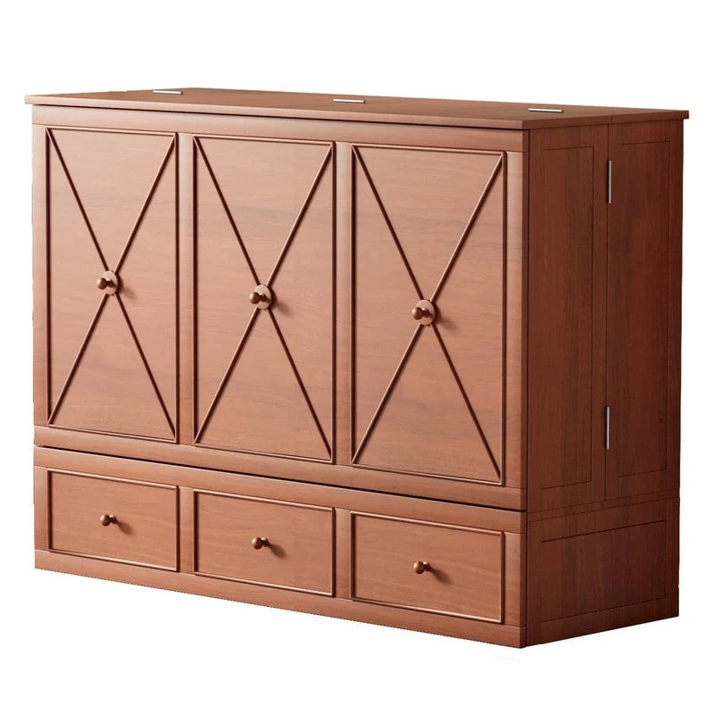 Lit escamotable Mixoy Murphy avec matelas pliable, lit-armoire cube moderne avec tiroir de rangement et station de recharge USB