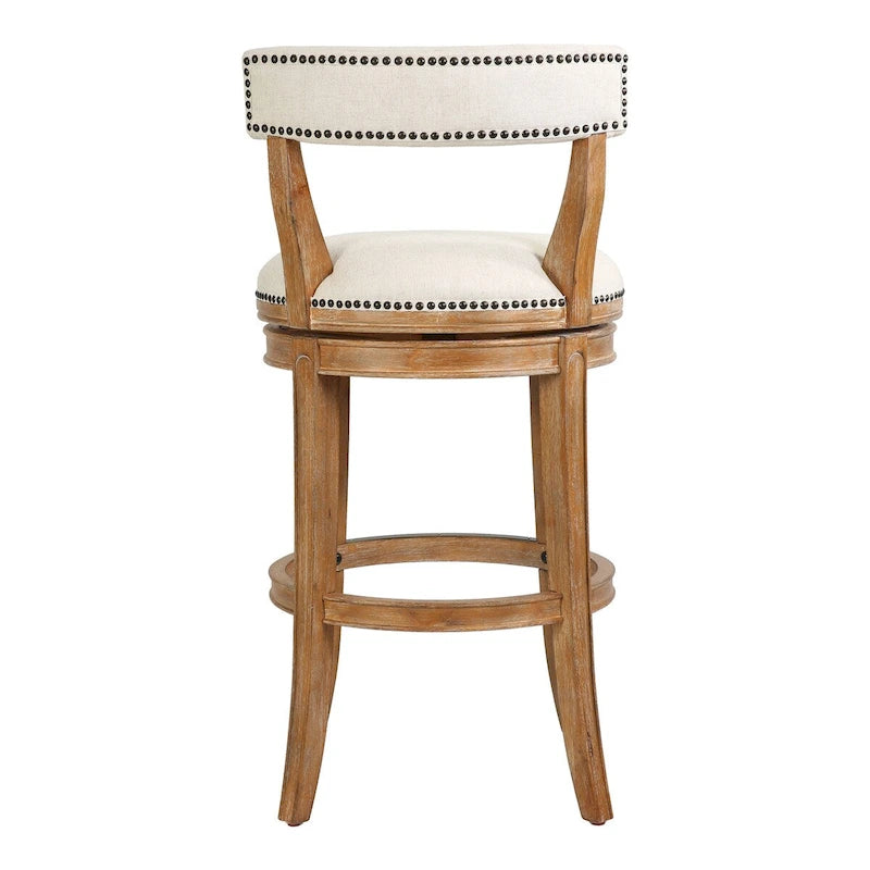 Tabouret de bar pivotant Pasha en bois avec assise et dossier rembourrés