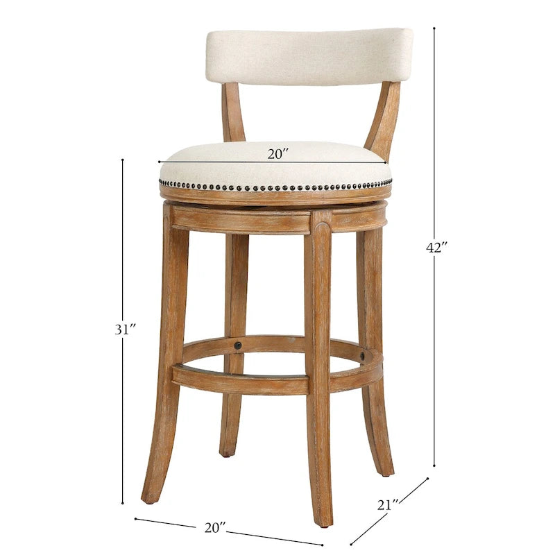 Tabouret de bar pivotant Pasha en bois avec assise et dossier rembourrés