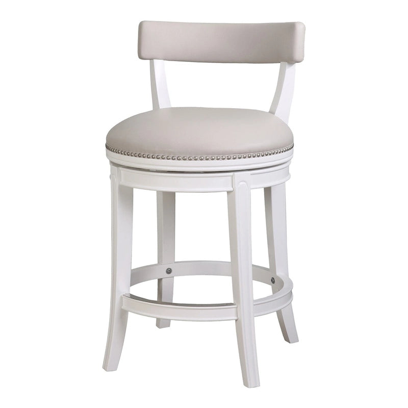 Tabouret de bar pivotant Pasha en bois avec assise et dossier rembourrés