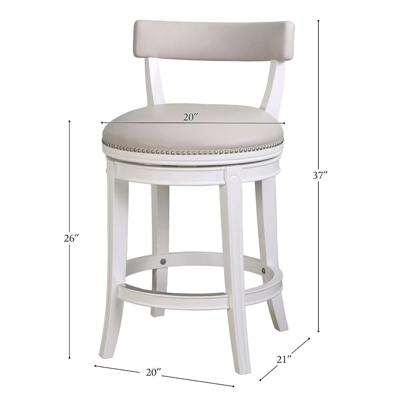 Tabouret de bar pivotant Pasha en bois avec assise et dossier rembourrés