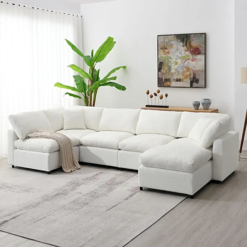 Canapé d'angle modulable en U avec pouf