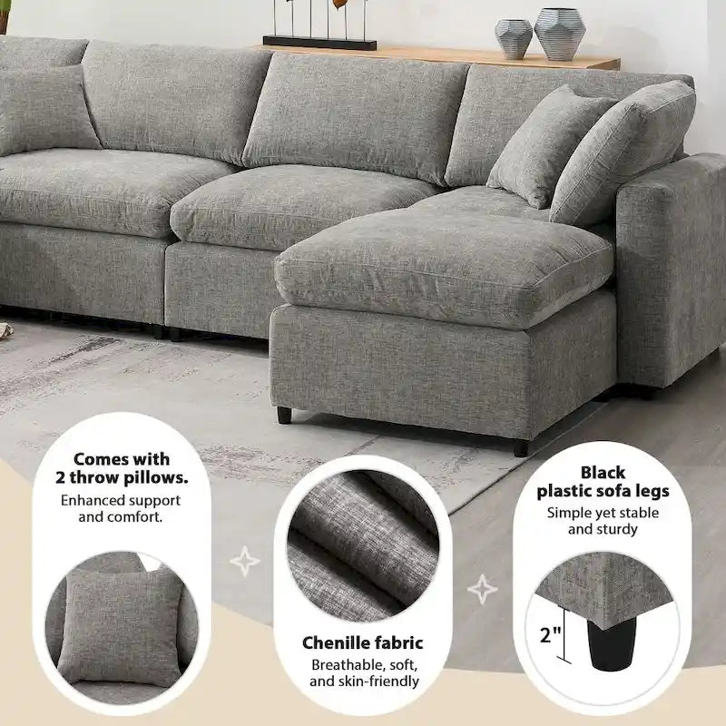 Canapé d'angle modulable en U avec pouf