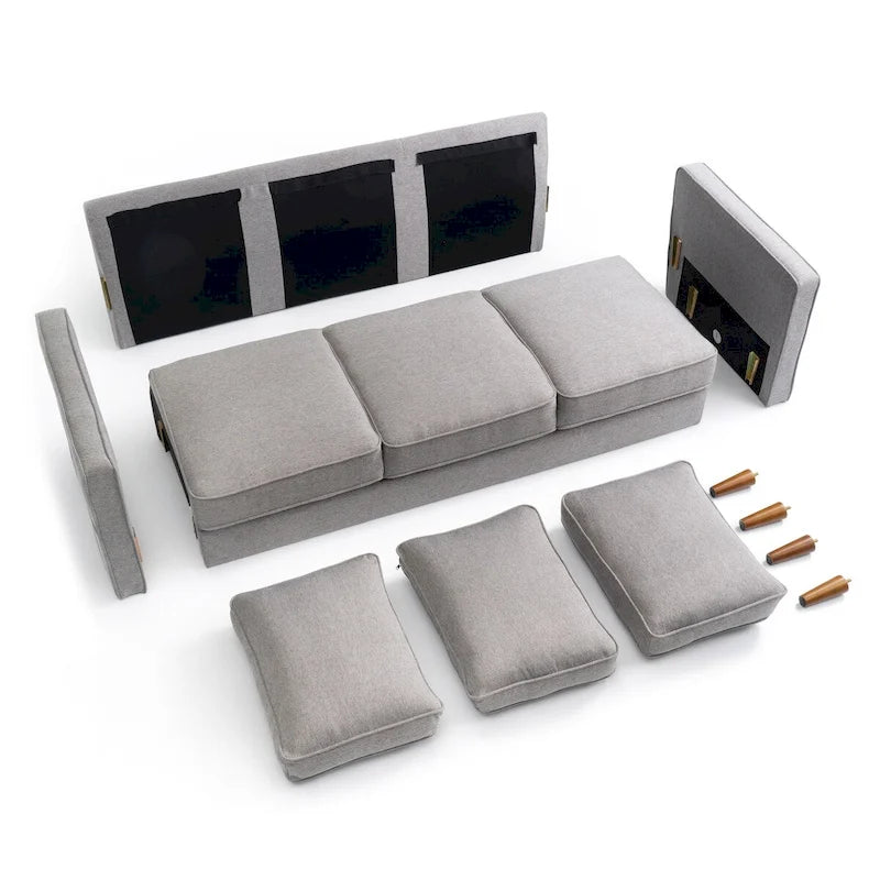 Canapé en lin moderne HANA avec pochettes latérales par Crown Comfort
