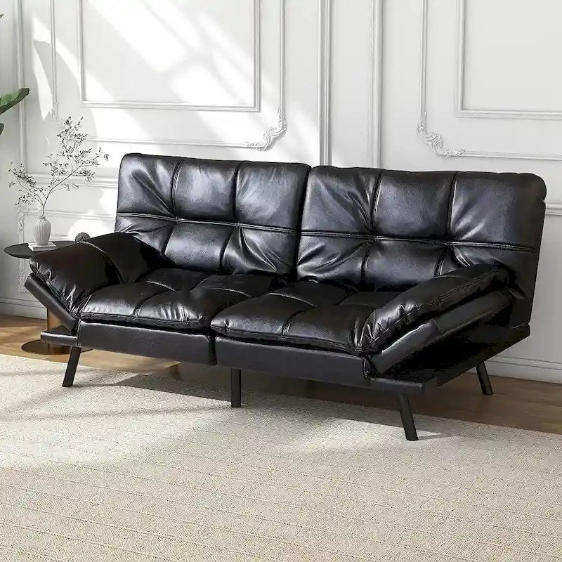 Canapé futon, canapé-lit pliant convertible rembourré pour petit espace de vie, appartement, dortoir, en similicuir
