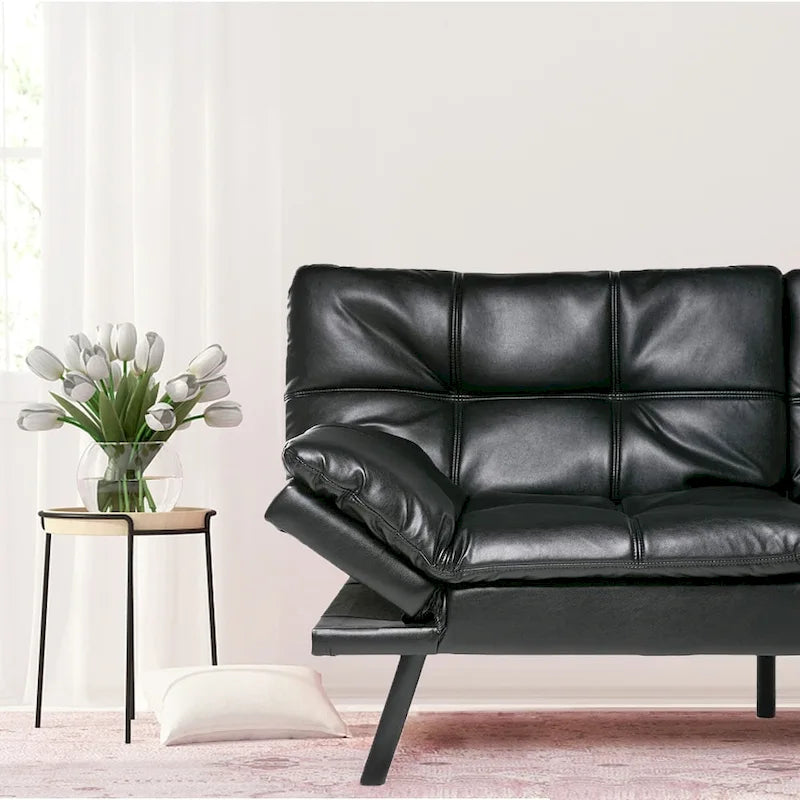 Canapé futon, canapé-lit pliant convertible rembourré pour petit espace de vie, appartement, dortoir, en similicuir
