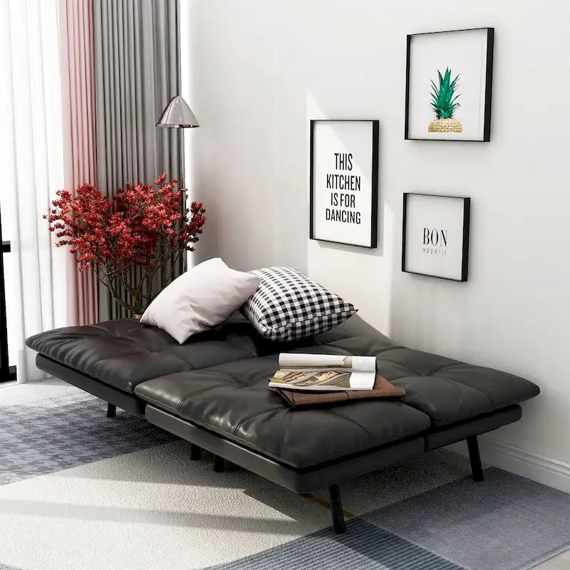 Canapé futon, canapé-lit pliant convertible rembourré pour petit espace de vie, appartement, dortoir, en similicuir