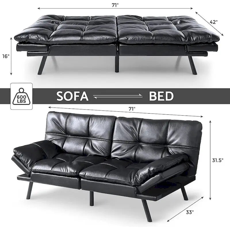 Canapé futon, canapé-lit pliant convertible rembourré pour petit espace de vie, appartement, dortoir, en similicuir