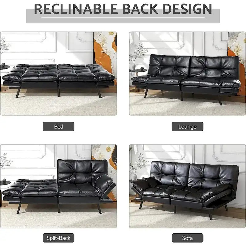 Canapé futon, canapé-lit pliant convertible rembourré pour petit espace de vie, appartement, dortoir, en similicuir
