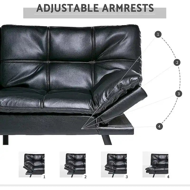 Canapé futon, canapé-lit pliant convertible rembourré pour petit espace de vie, appartement, dortoir, en similicuir