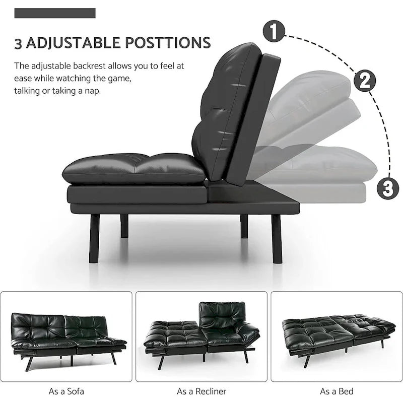 Canapé futon, canapé-lit pliant convertible rembourré pour petit espace de vie, appartement, dortoir, en similicuir