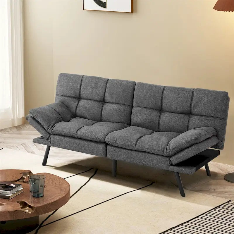 Canapé futon, canapé-lit pliant convertible rembourré pour petit espace de vie, appartement, dortoir, en similicuir