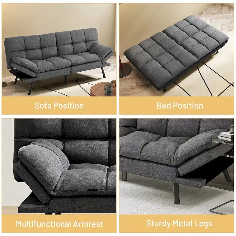 Canapé futon, canapé-lit pliant convertible rembourré pour petit espace de vie, appartement, dortoir, en similicuir
