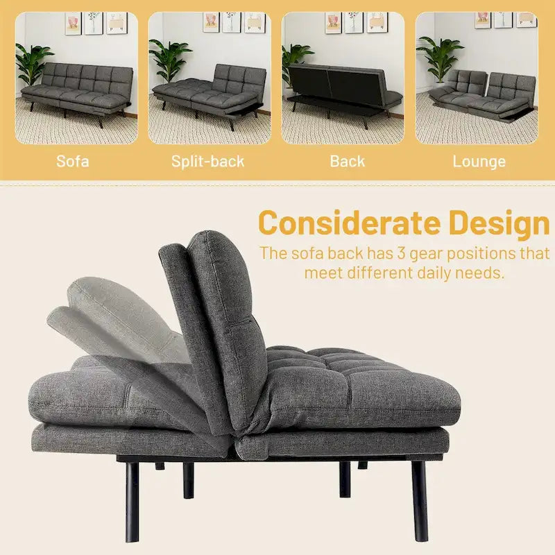 Canapé futon, canapé-lit pliant convertible rembourré pour petit espace de vie, appartement, dortoir, en similicuir