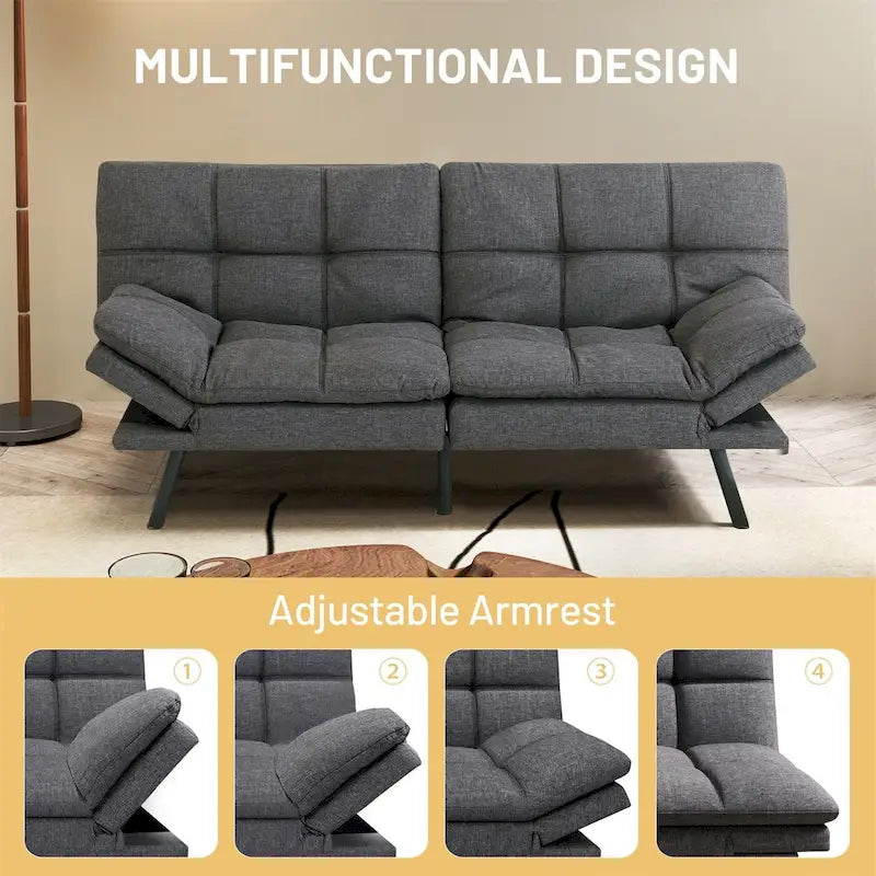 Canapé futon, canapé-lit pliant convertible rembourré pour petit espace de vie, appartement, dortoir, en similicuir