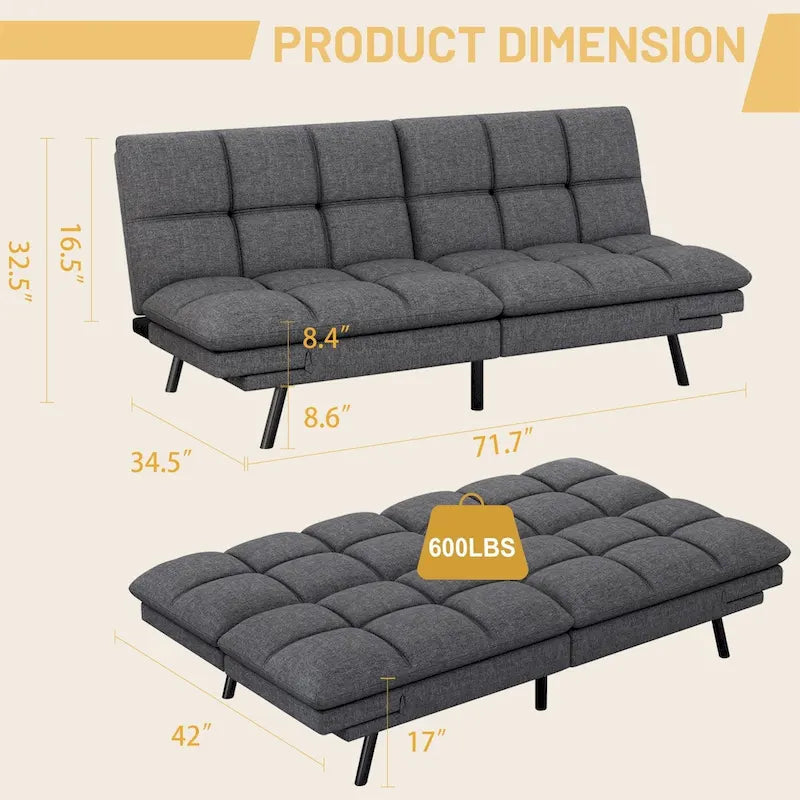 Canapé futon, canapé-lit pliant convertible rembourré pour petit espace de vie, appartement, dortoir, en similicuir