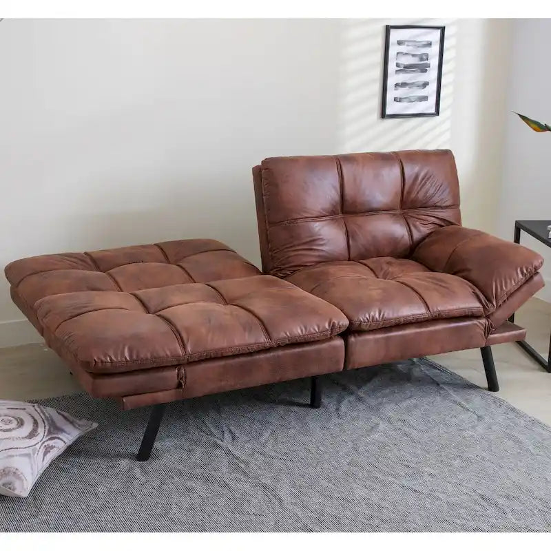 Canapé futon, canapé-lit pliant convertible rembourré pour petit espace de vie, appartement, dortoir, en similicuir