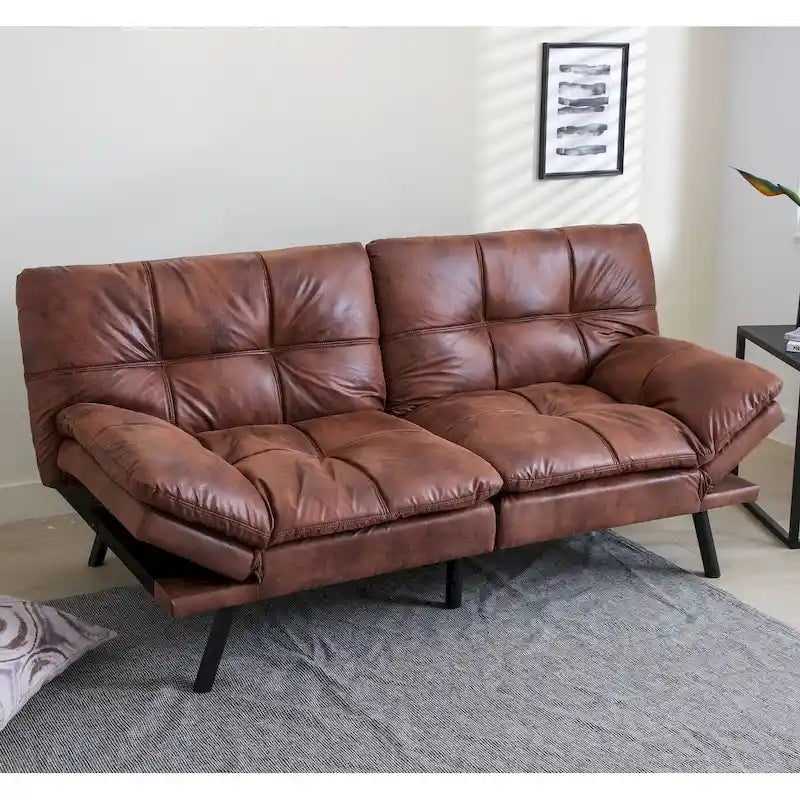 Canapé futon, canapé-lit pliant convertible rembourré pour petit espace de vie, appartement, dortoir, en similicuir
