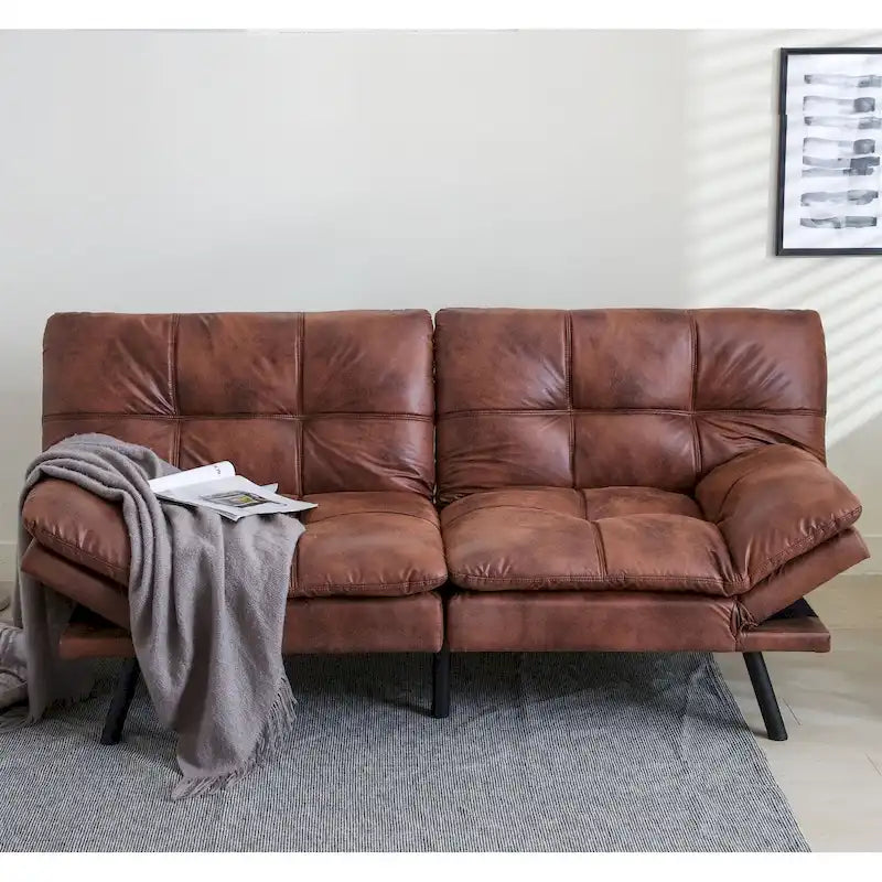 Canapé futon, canapé-lit pliant convertible rembourré pour petit espace de vie, appartement, dortoir, en similicuir