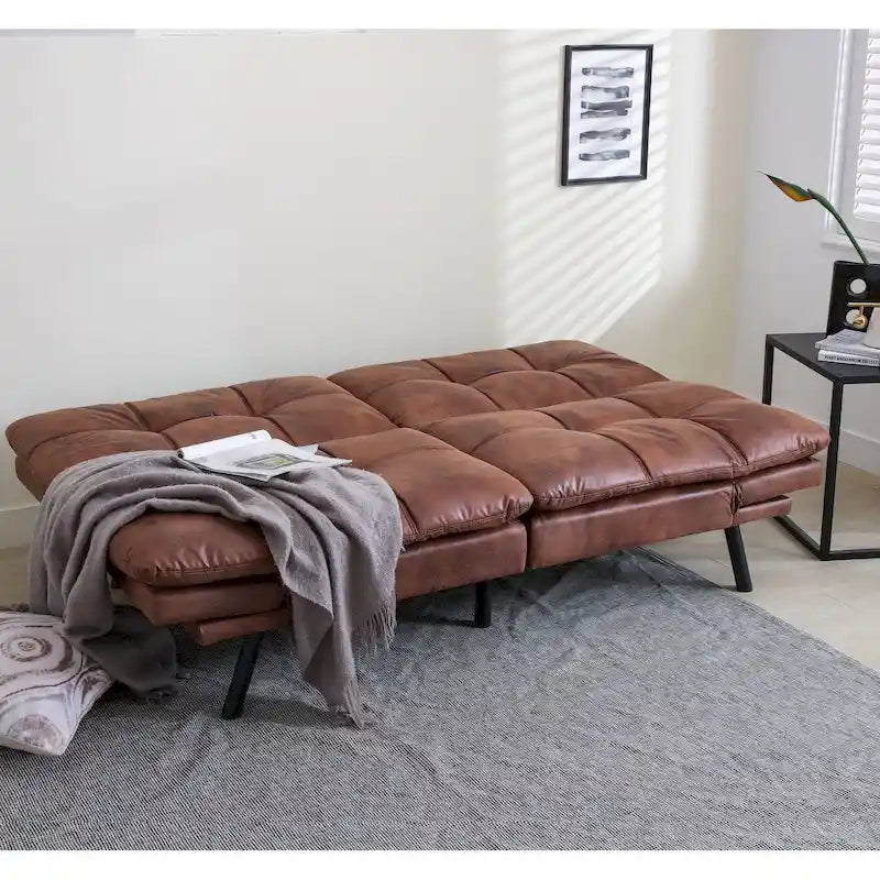 Canapé futon, canapé-lit pliant convertible rembourré pour petit espace de vie, appartement, dortoir, en similicuir