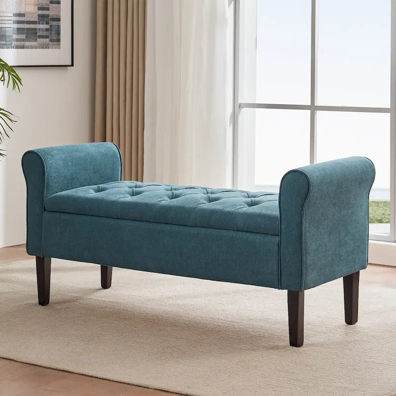 Banc de rangement capitonné avec accoudoirs, banc d'entrée avec couvercle à charnière touffeté de 128 cm