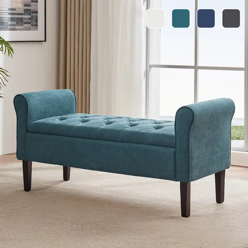 Banc de rangement capitonné avec accoudoirs, banc d'entrée avec couvercle à charnière touffeté de 128 cm