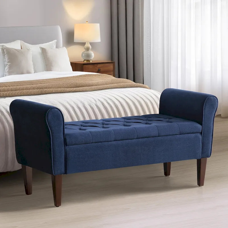 Banc de rangement capitonné avec accoudoirs, banc d'entrée avec couvercle à charnière touffeté de 128 cm