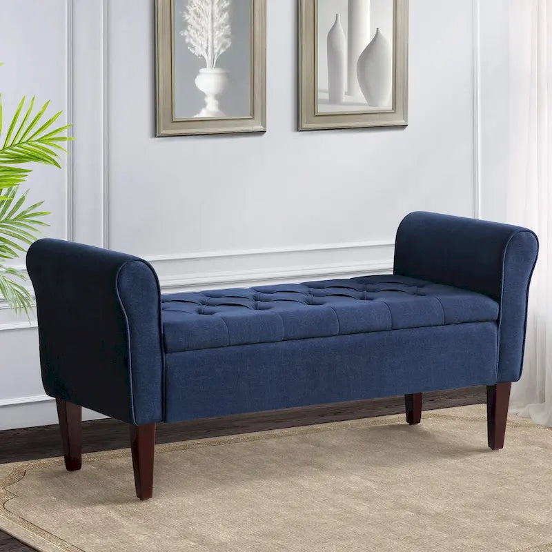 Banc de rangement capitonné avec accoudoirs, banc d'entrée avec couvercle à charnière touffeté de 128 cm