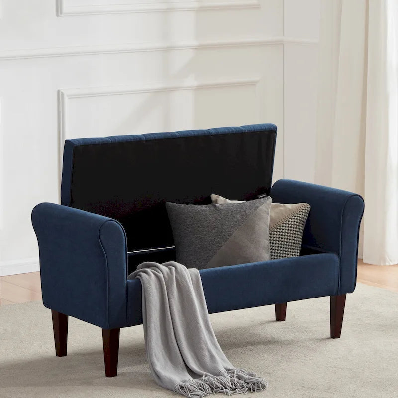 Banc de rangement capitonné avec accoudoirs, banc d'entrée avec couvercle à charnière touffeté de 128 cm