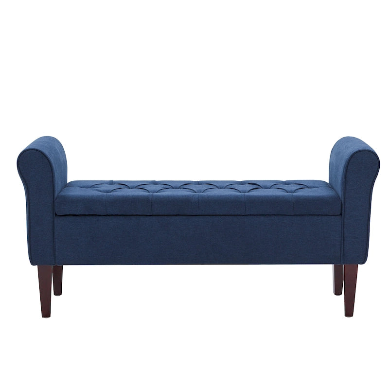 Banc de rangement capitonné avec accoudoirs, banc d'entrée avec couvercle à charnière touffeté de 128 cm
