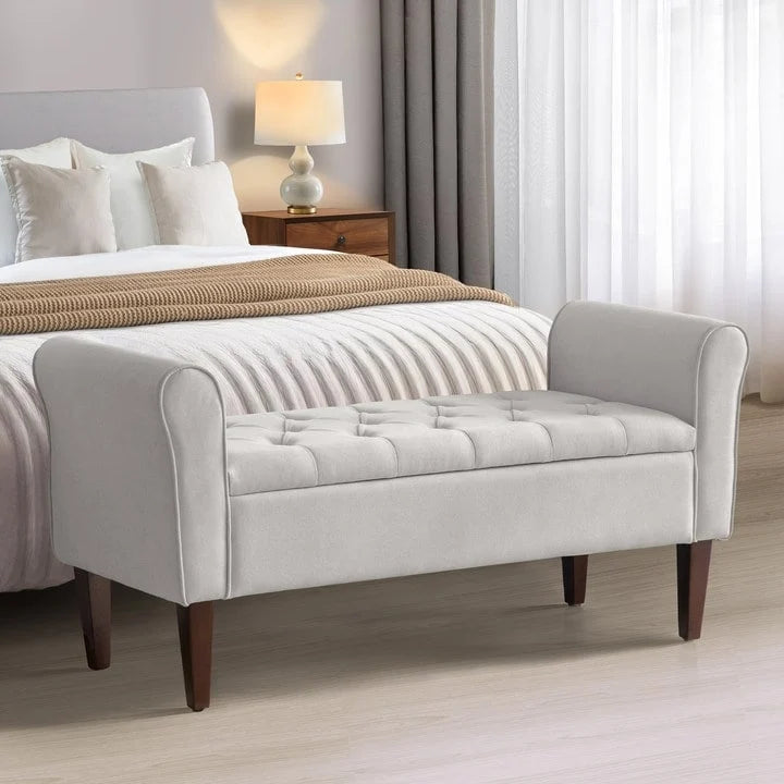 Banc de rangement capitonné avec accoudoirs, banc d'entrée avec couvercle à charnière touffeté de 128 cm