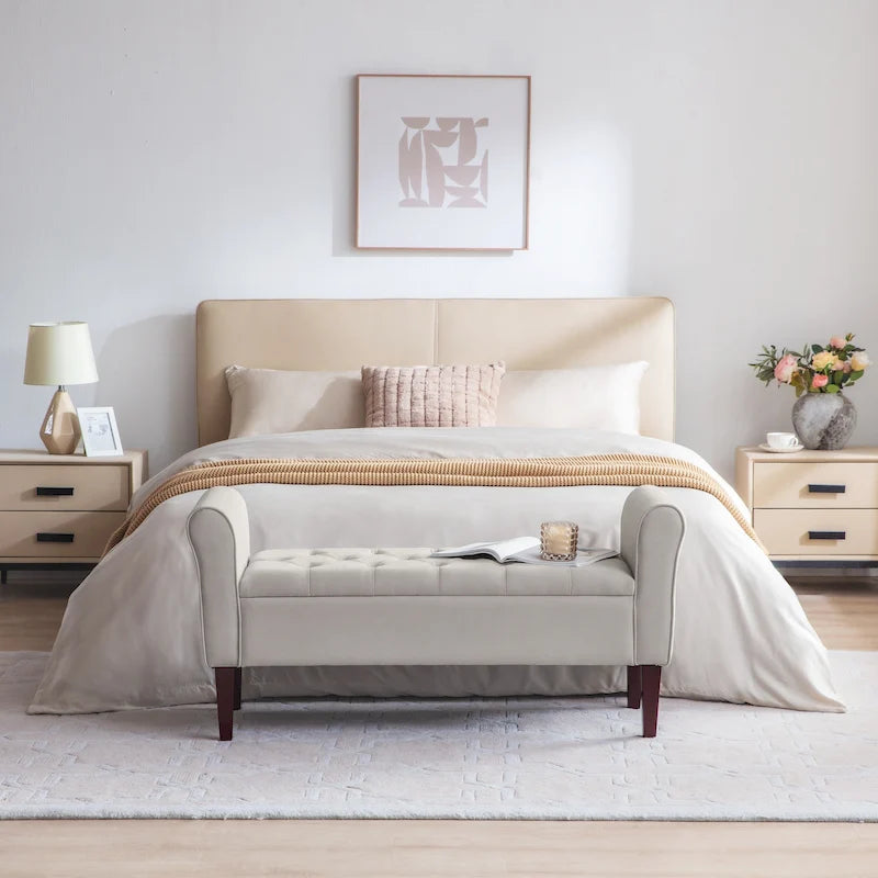 Banc de rangement capitonné avec accoudoirs, banc d'entrée avec couvercle à charnière touffeté de 128 cm