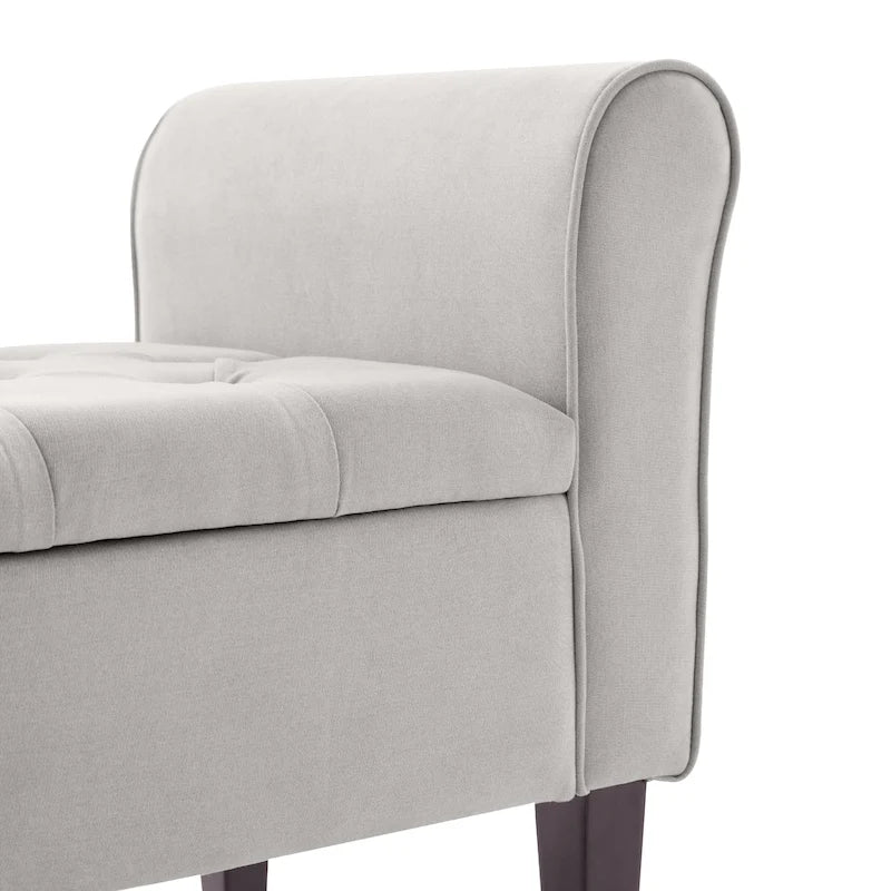 Banc de rangement capitonné avec accoudoirs, banc d'entrée avec couvercle à charnière touffeté de 128 cm
