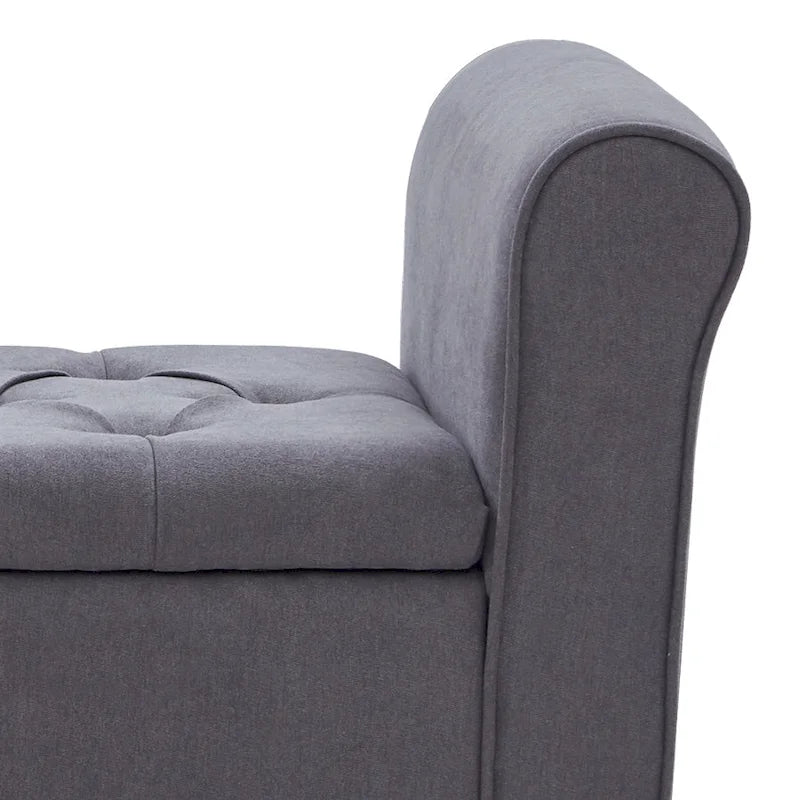 Banc de rangement capitonné avec accoudoirs, banc d'entrée avec couvercle à charnière touffeté de 128 cm