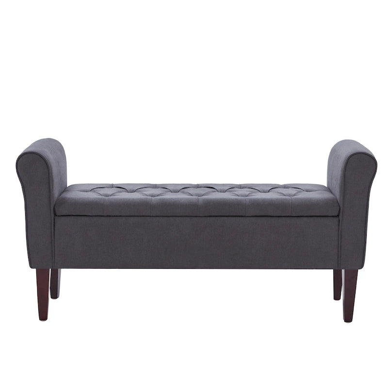 Banc de rangement capitonné avec accoudoirs, banc d'entrée avec couvercle à charnière touffeté de 128 cm