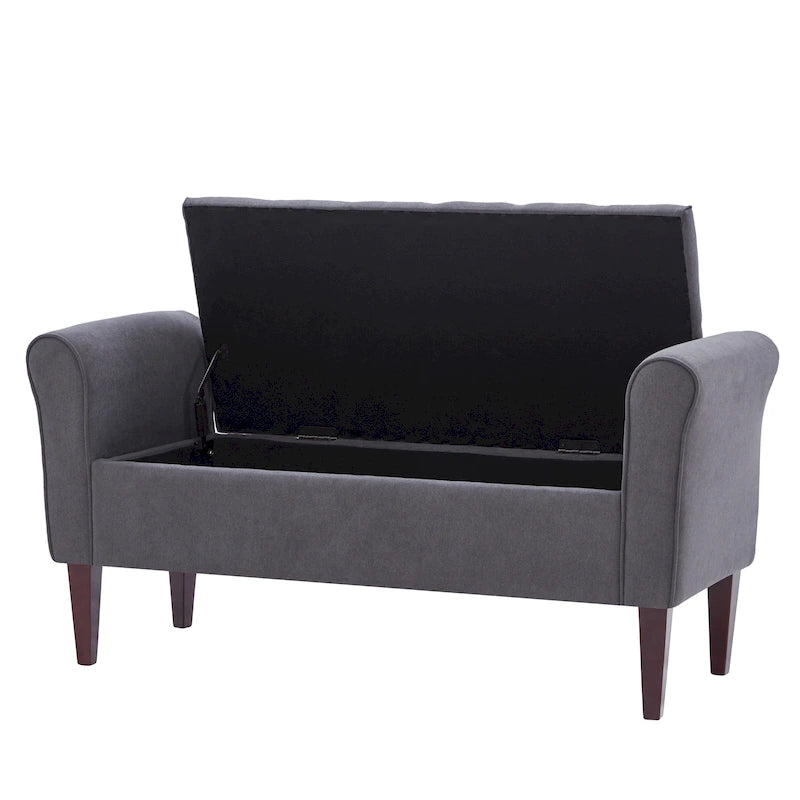 Banc de rangement capitonné avec accoudoirs, banc d'entrée avec couvercle à charnière touffeté de 128 cm