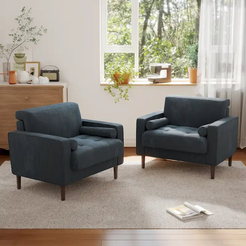 Lot de 2 fauteuils d'appoint surdimensionnés en velours côtelé avec pieds en bois