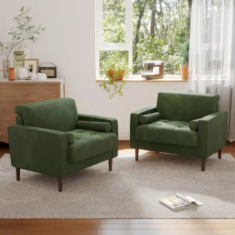 Lot de 2 fauteuils d'appoint surdimensionnés en velours côtelé avec pieds en bois