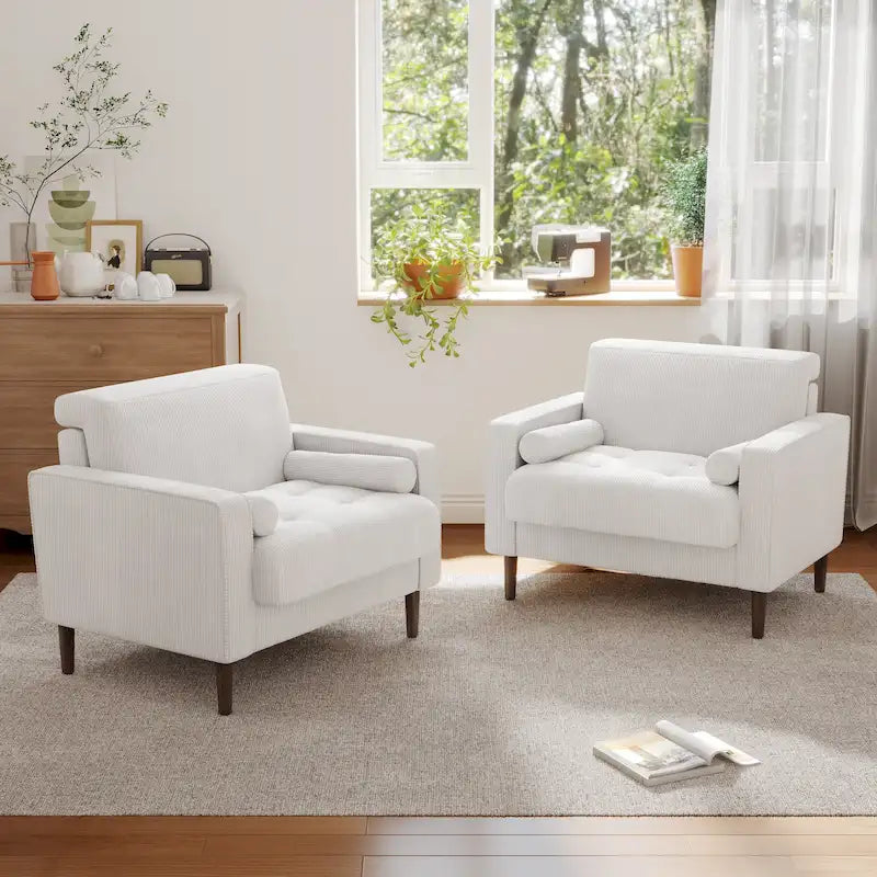 Lot de 2 fauteuils d'appoint surdimensionnés en velours côtelé avec pieds en bois