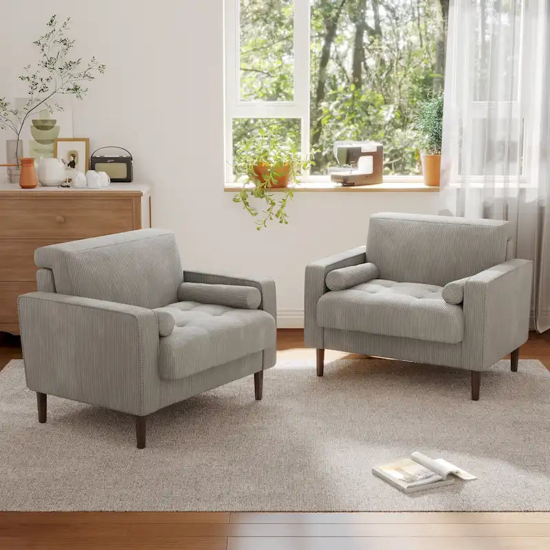 Lot de 2 fauteuils d'appoint surdimensionnés en velours côtelé avec pieds en bois
