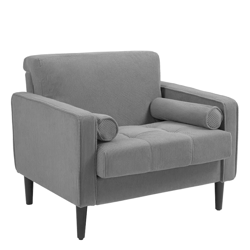 Lot de 2 fauteuils d'appoint surdimensionnés en velours côtelé avec pieds en bois