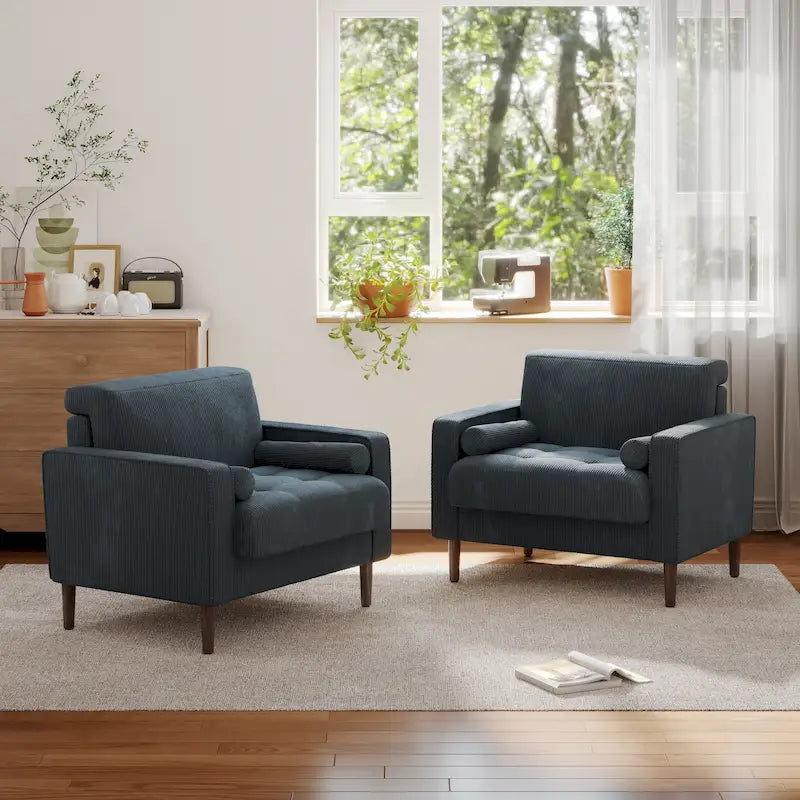 Lot de 2 fauteuils d'appoint surdimensionnés en velours côtelé avec pieds en bois