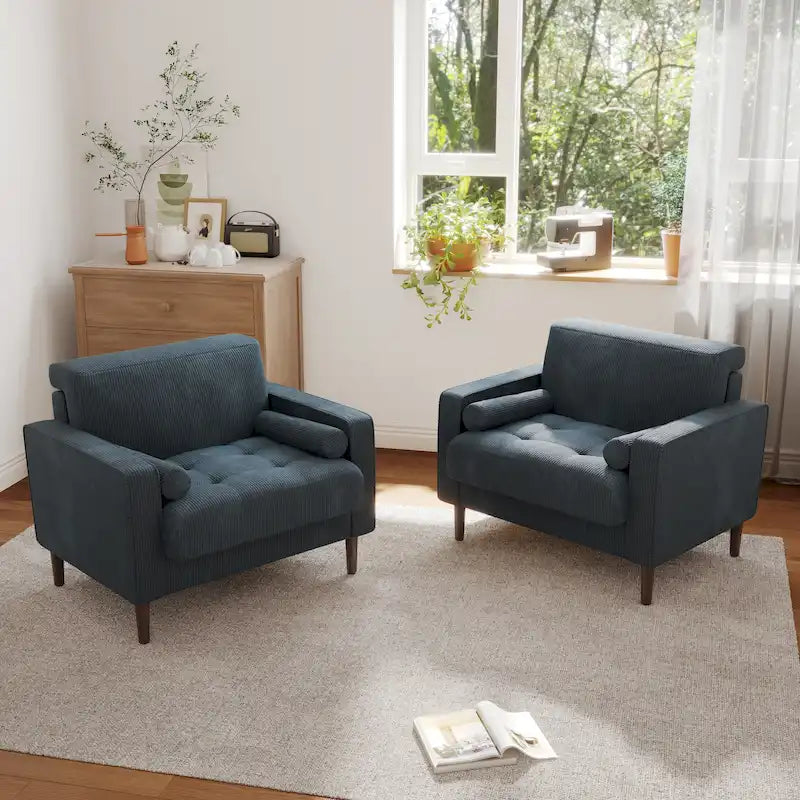 Lot de 2 fauteuils d'appoint surdimensionnés en velours côtelé avec pieds en bois