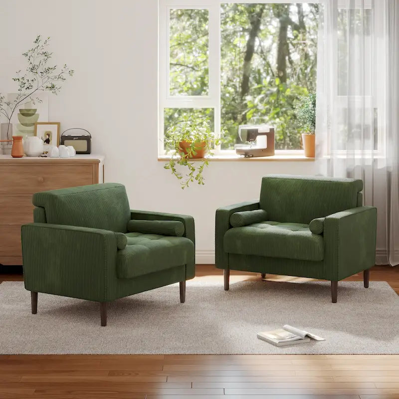 Lot de 2 fauteuils d'appoint surdimensionnés en velours côtelé avec pieds en bois
