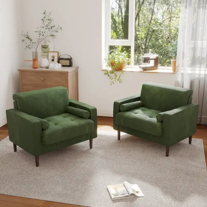 Lot de 2 fauteuils d'appoint surdimensionnés en velours côtelé avec pieds en bois
