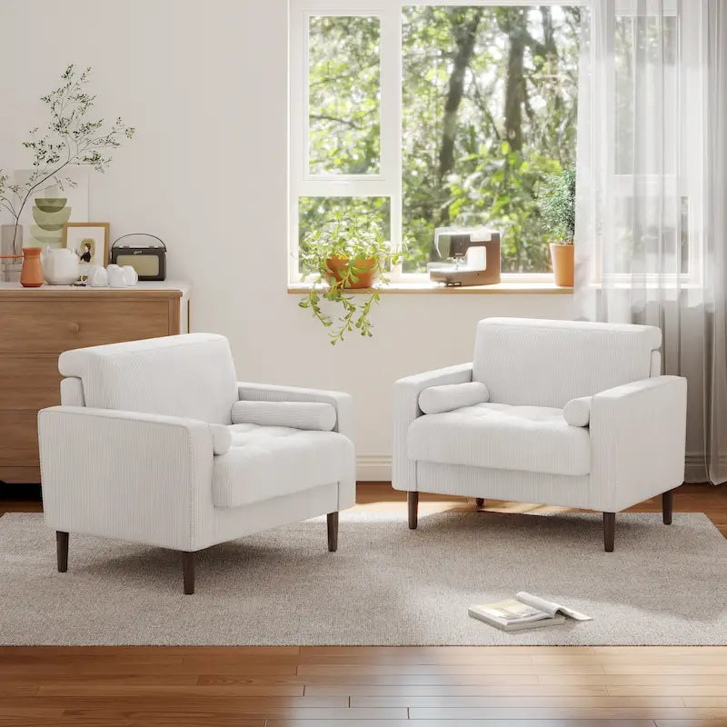 Lot de 2 fauteuils d'appoint surdimensionnés en velours côtelé avec pieds en bois