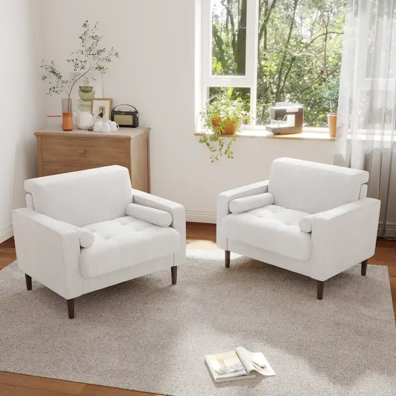 Lot de 2 fauteuils d'appoint surdimensionnés en velours côtelé avec pieds en bois