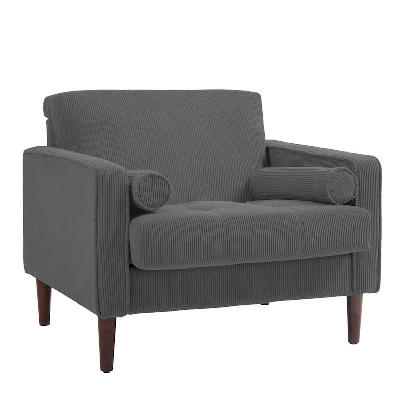 Lot de 2 fauteuils d'appoint surdimensionnés en velours côtelé avec pieds en bois