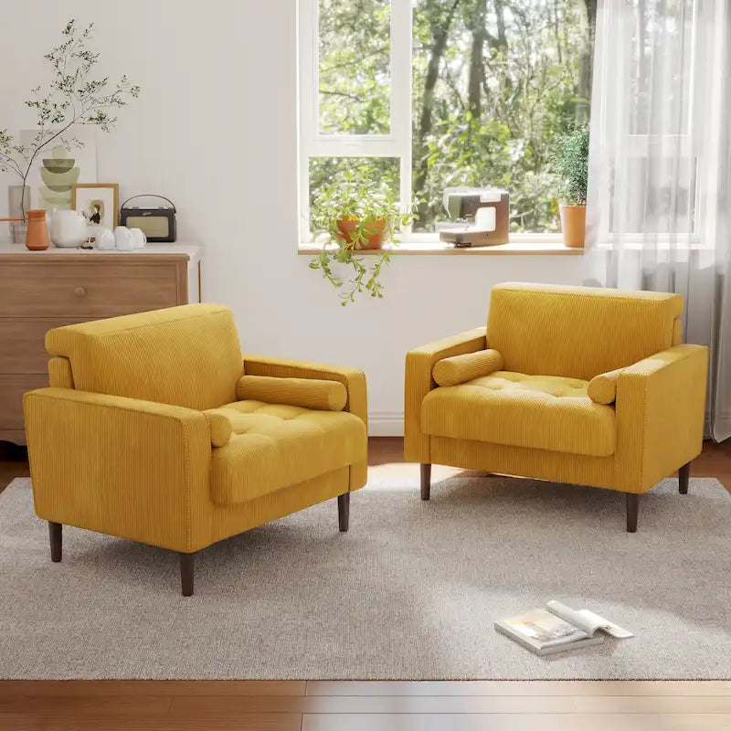 Lot de 2 fauteuils d'appoint surdimensionnés en velours côtelé avec pieds en bois