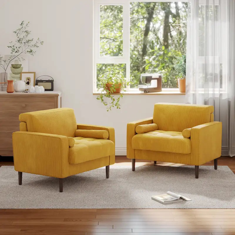 Lot de 2 fauteuils d'appoint surdimensionnés en velours côtelé avec pieds en bois